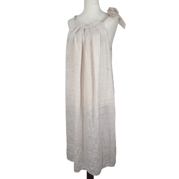Meo Meli Linen Dress Womens OS M/L Cream Sleeveless Italy Minimalist Cottagecore - Picture 1 of 10